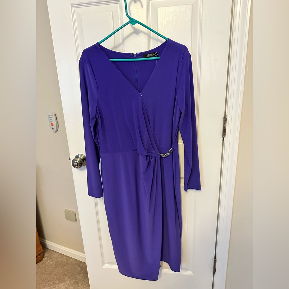 Beautiful Ralph Lauren purple cocktail dress with jewel in protective wrap.